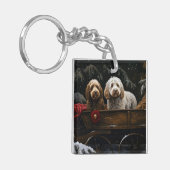Cockapoo Sneeuw slee Santa decoratie Sleutelhanger (Voorkant Links)