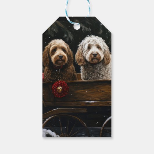 Cockapoo Snowy Sleigh Kerst Decor Cadeaulabel (Achterkant)