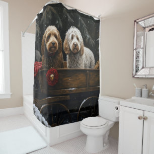 Cockapoo Snowy Sleigh Kerst Decor Douchegordijn