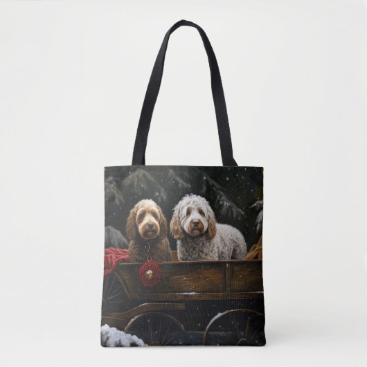Cockapoo Snowy Sleigh Kerst Decor Draagtas (Voorkant)