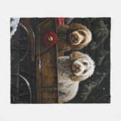 Cockapoo Snowy Sleigh Kerst Decor Fleece Deken (Voorkant (Horizontaal))