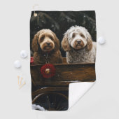 Cockapoo Snowy Sleigh Kerst Decor Golfhanddoek (Insitu)