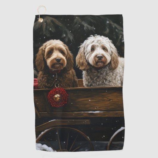 Cockapoo Snowy Sleigh Kerst Decor Golfhanddoek (Voorkant)