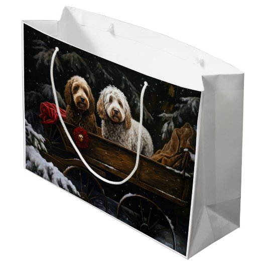 Cockapoo Snowy Sleigh Kerst Decor Groot Cadeauzakje (Achterkant Gekanteld)