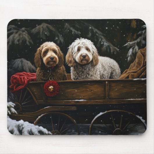 Cockapoo Snowy Sleigh Kerst Decor Muismat (Voorkant)