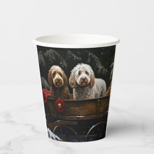 Cockapoo Snowy Sleigh Kerst Decor Papieren Bekers (Voorkant)