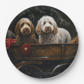 Cockapoo Snowy Sleigh Kerst Decor Papieren Bordje (Voorkant)