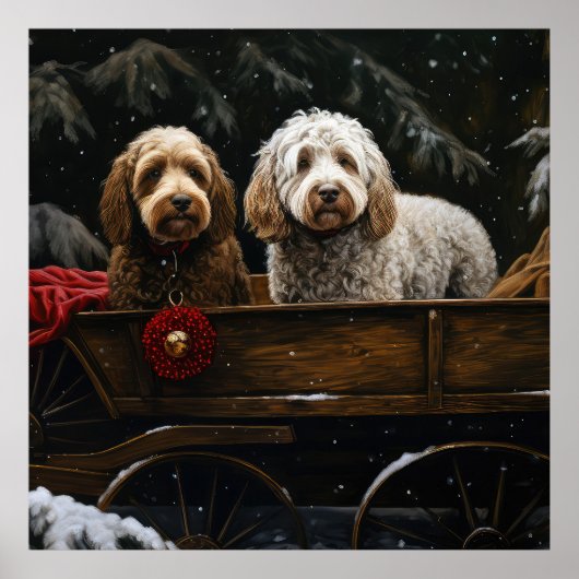 Cockapoo Snowy Sleigh Kerst Decor Poster (Voorkant)