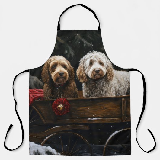 Cockapoo Snowy Sleigh Kerst Decor Schort (Voorkant)