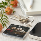 Cockapoo Snowy Sleigh Kerst Decor Sleutelhanger (Voorkant Rechts)