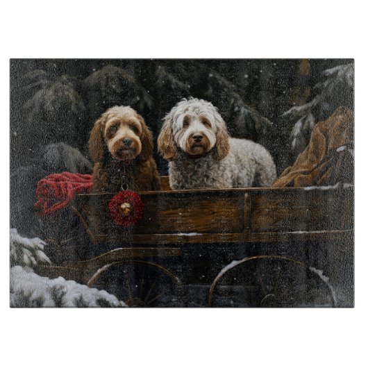 Cockapoo Snowy Sleigh Kerst Decor Snijplank (Voorkant)