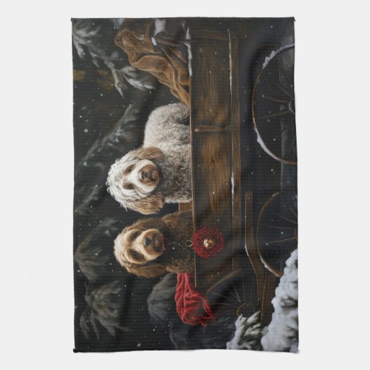 Cockapoo Snowy Sleigh Kerst Decor Theedoek (Verticaal)