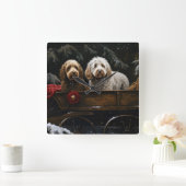 Cockapoo Snowy Sleigh Kerst Decor Vierkante Klok (Huis)