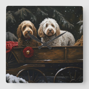Cockapoo Snowy Sleigh Kerst Decor Vierkante Klok