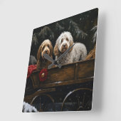 Cockapoo Snowy Sleigh Kerst Decor Vierkante Klok (Hoek)