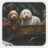 Cockapoo Snowy Sleigh Kerst Decor Vierkante Sticker (Voorkant)