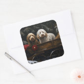 Cockapoo Snowy Sleigh Kerst Decor Vierkante Sticker (Envelop)