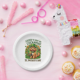 Cockapoo St. Patrick's Day GeluksHond Pot met Goud Papieren Bordje