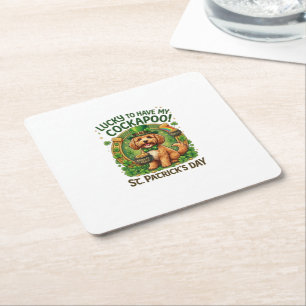 Cockapoo St. Patrick's Day GeluksHond Pot met Goud Vierkante Kartonnen Onderzetter
