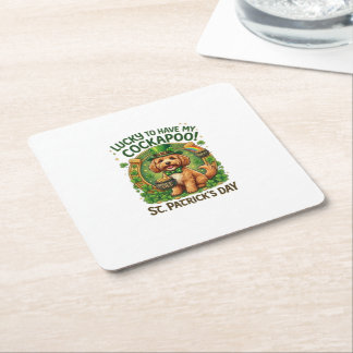 Cockapoo St. Patrick's Day GeluksHond Pot met Goud Vierkante Kartonnen Onderzetter