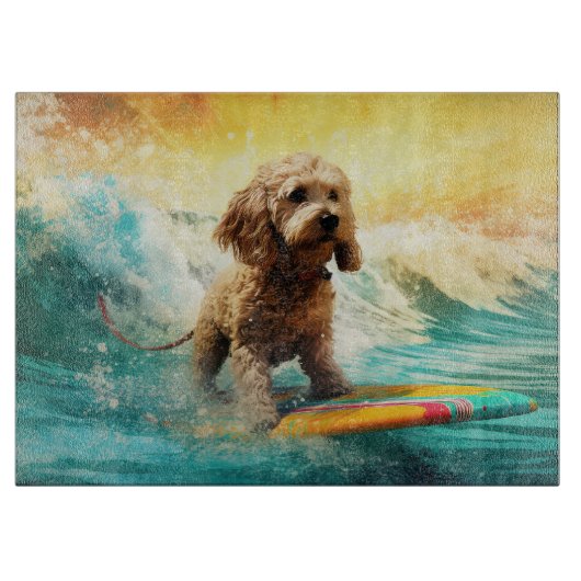 Cockapoo strand surfen schilderij snijplank (Voorkant)