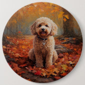 Cockapoo tussen herfstbladeren inspireert ronde button 6,0 cm (Voorkant)