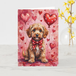 Cockapoo Valentijnsdag Hond Zit met Harten Rood Kaart