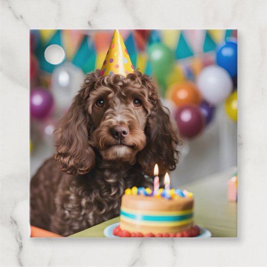Cockapoo verjaardagsfeestje bedankjes labels (Voorkant)