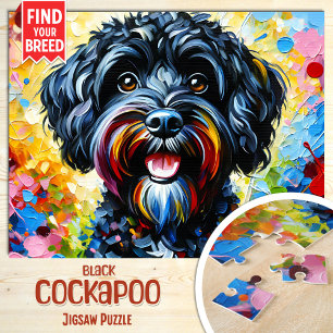 Cockapoo Zwarte Hond Portret Acryl Kunstprint Hond Legpuzzel