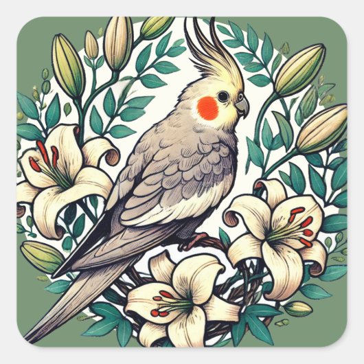 Cockatiel Bird illustratie Vierkante Sticker (Voorkant)