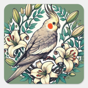 Cockatiel Bird illustratie Vierkante Sticker