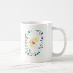 Cockatiel Lutino Floral Pet Bird Illustration Mok