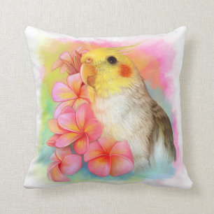 Cockatiel met frangipani kussen