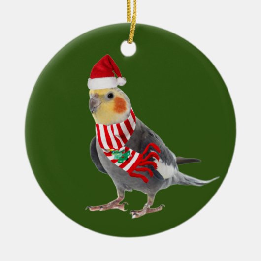 Cockatiel met Petten kerst Keramisch Ornament (Voorkant)