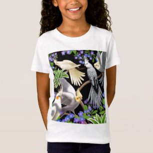 Cockatiels en Flowers Girls Baby Doll T-Shirt