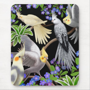 Cockatiels en Flowers Mousepad Muismat
