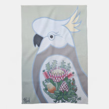 Cockato met King Protea Tattoo Tea Towel