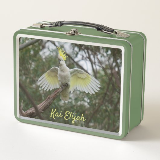 Cockato Parrot Dierenvee Groene Metaal Lunchbox (Voorkant)