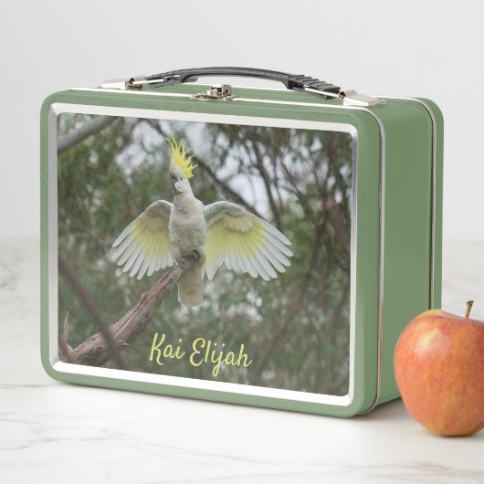 Cockato Parrot Dierenvee Groene Metaal Lunchbox (In situ)