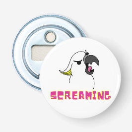 Cockatoo met koele roze schreeuwende tekst button flesopener
