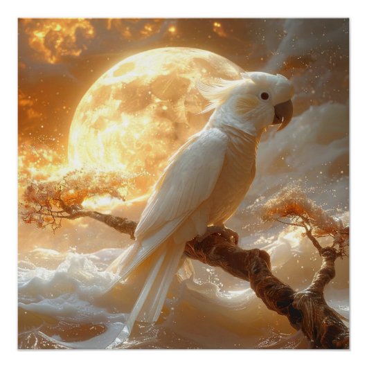 Cockatoo Parrot Fantasy Dreamscape Perfect Poster (Voorkant)