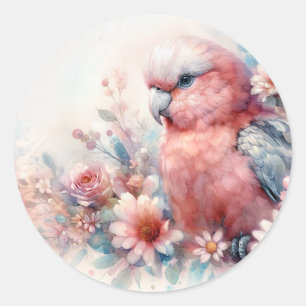 Cockatoo Pastel Bloemenschildering in Waterverf Ronde Sticker
