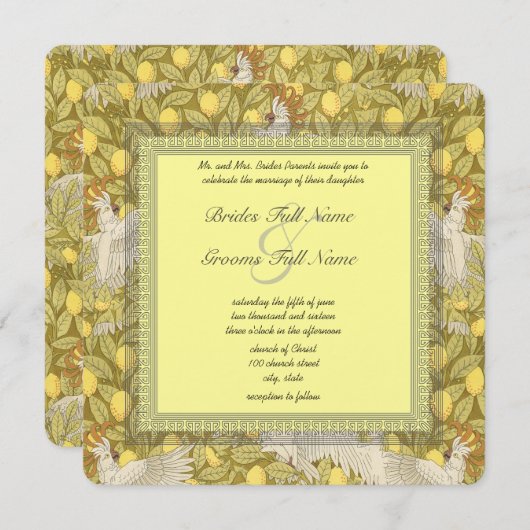 Cockatoo Whimsical Art Nouveau Mariage Invitations (Devant / Derrière)