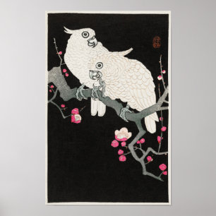 Cockatoos en pruimenbloesem van Ohara Koson Poster