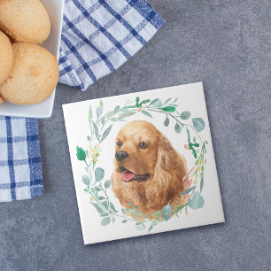 Cocker Spaniel Aquarelle Wreath Carreaux en cérami
