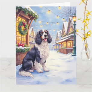 Cocker Spaniel Besneeuwd Dorps Christmas Kunst Kaart