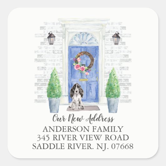 Cocker Spaniel Blauw Deur Nieuw Adreslabel Sticker (Voorkant)