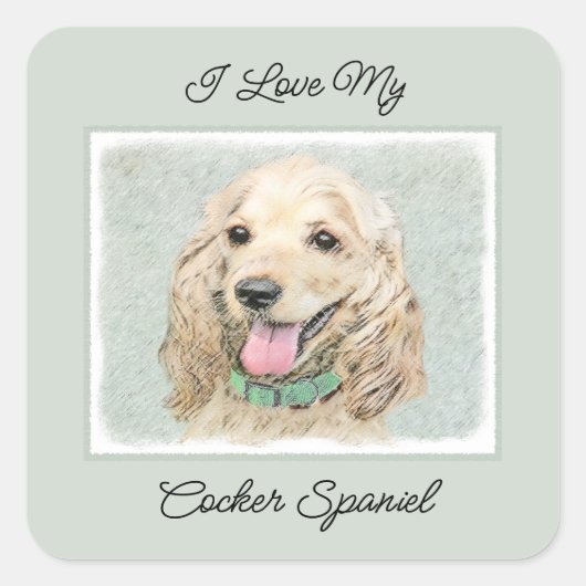 Cocker Spaniel Buff-schildering - Oorspronkelijke Vierkante Sticker (Voorkant)