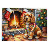 Cocker Spaniel by Fireplace with Christmas Lights Groot Cadeauzakje (Achterkant)