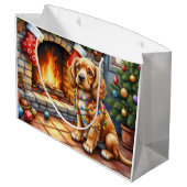 Cocker Spaniel by Fireplace with Christmas Lights Groot Cadeauzakje (Achterkant Gekanteld)